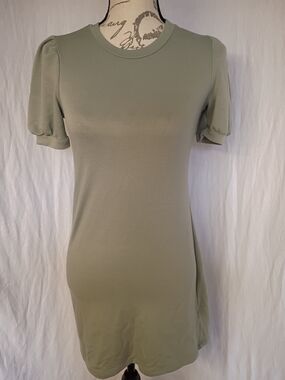 AS U Wish Sage Green Puff Sleeve Knit Dress